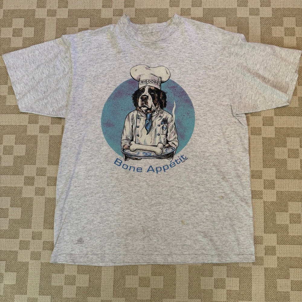 Vintage Big Dogs Bone Appetit Chef Dog Graphic T-Shirt Mens XL Fits Large